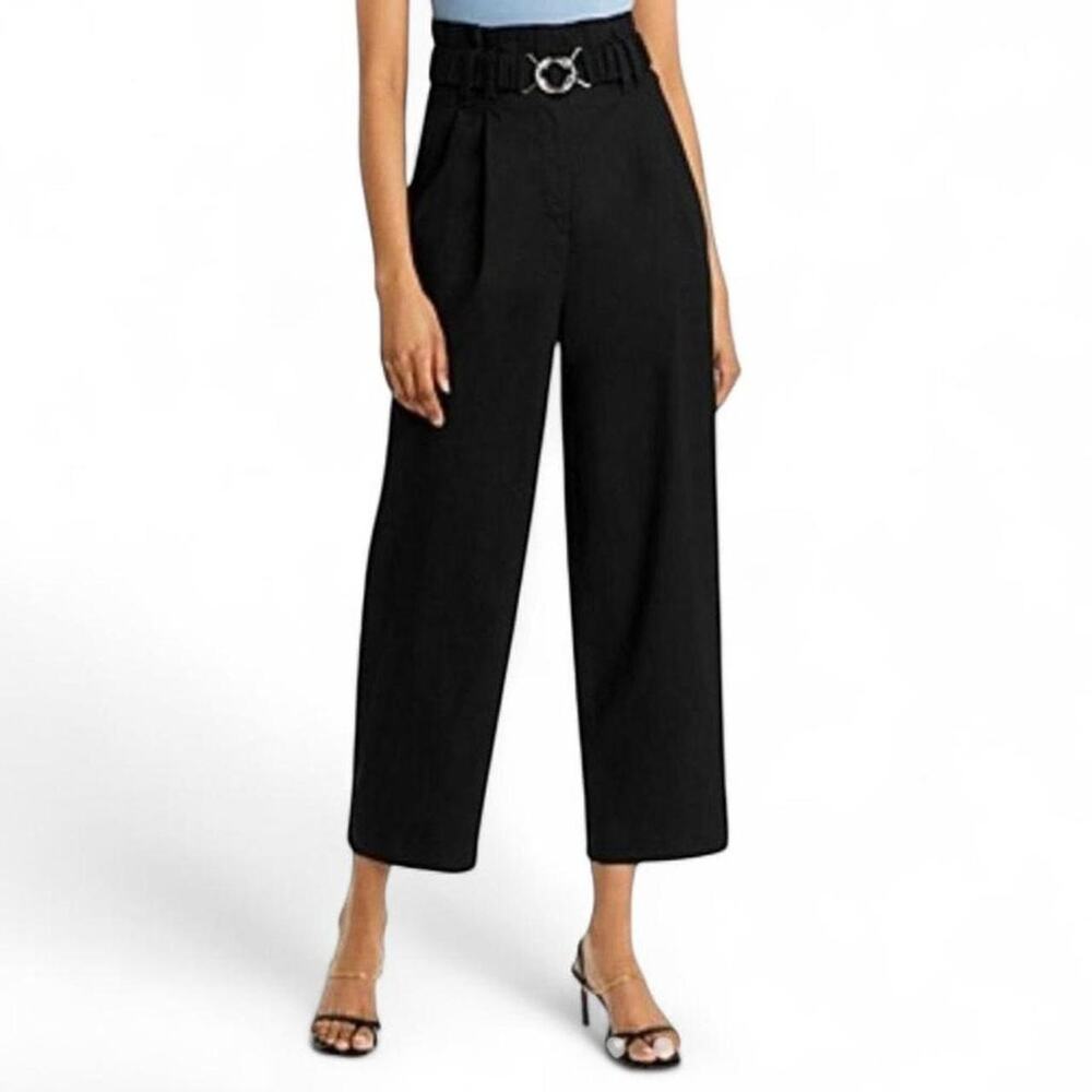 Derek Lam 10 Crosby Size 2 Pleated Linen Atto Belt Pants Black High Rise NWOT